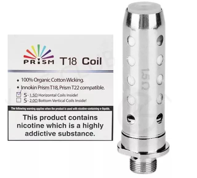 INNOKIN T18 / T22 COILS Prism Endura 1.5ohm Replacement TANK Coil Heads (5 Pack)