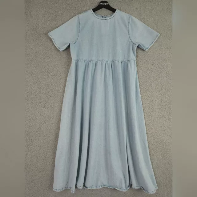 ASOS Denim Dress Women 6 Blue Midi Short Sleeve Flowy Keyhole Neck Cotton Modest