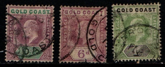 GHANA GOLD COAST 1902 King Edward VII ½d, 6d, 1/- SG38, 43-44 Used EUR ...