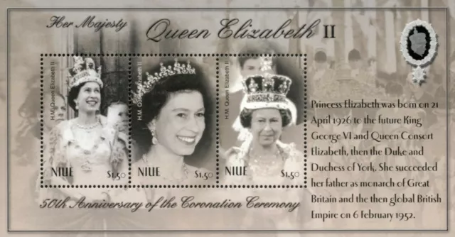 Niue 2003 - Queen Elizabeth II 50th Anniversary Sheet of 3 Stamps Scott 774 MNH