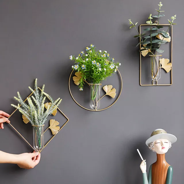 Wrought Iron Glass Hydroponic Vase Wall Mount Flower Terrarium DIY Hanging Decor