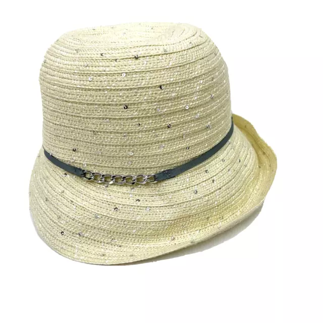 August Hat Womens Cloche Trim  Packable Light weight Hat Ivory  silver sequence