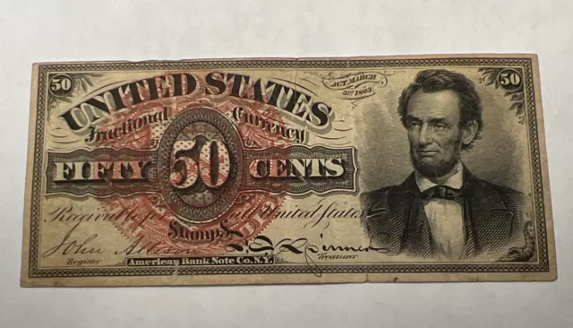 Lincoln 50¢ Fourth Issue Fractional Currency Fifty Cents Act of 1863