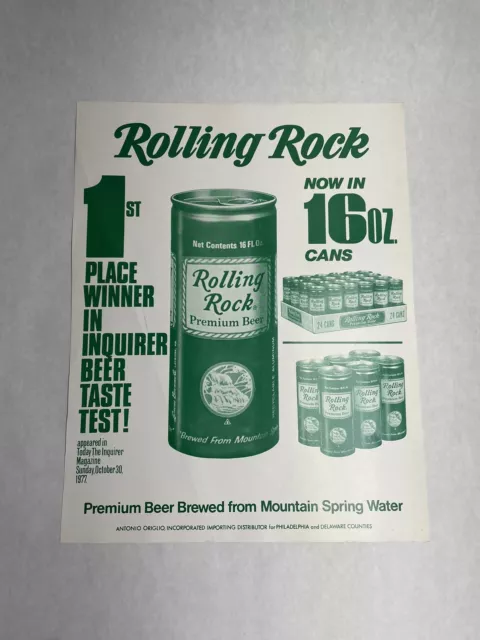 Rolling Rock The Inquirer Beer Taste Test Poster 14” x 11” Latrobe Brewing Co PA