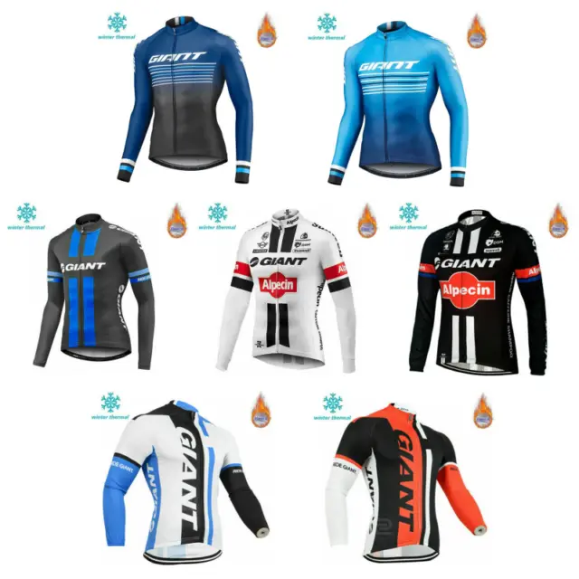GIANT Mens Team Thermal Fleece Cycling Jerseys Winter Long Sleeve Bicycle Top