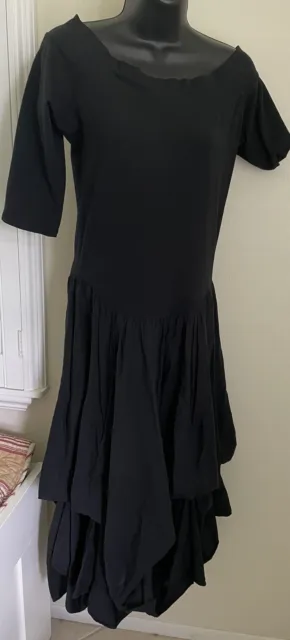 Luna Luz  Black Cotton Dress Knit Top Adjustable Skirt Length L