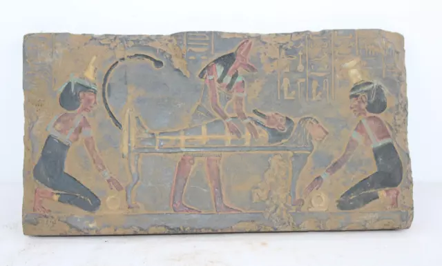 RARO ANTIGUO EGIPCIO ANTIGUO After Life Anubis Momificación Stella Stela (B1)