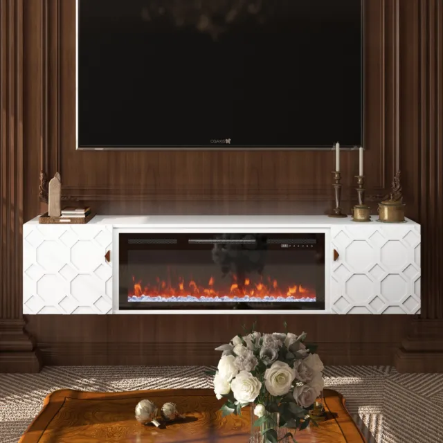 Clihome 67in Floating TV Stand with 36" Electric Fireplace Wall Mount TV Console