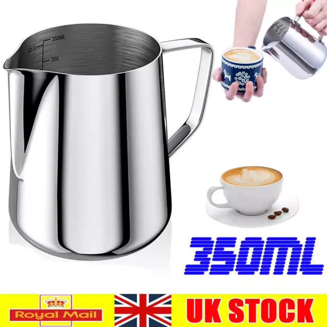Stainless Steel Milk Jug Frothing Frother Coffee Latte Pitcher 350ml Measure Cup