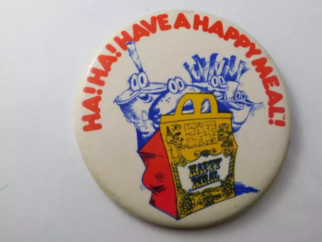 McDONALDS RESTAURANT VINTAGE EMPLOYEE BUTTON PIN ADVERTISING HA HA  HAPPY MEAL