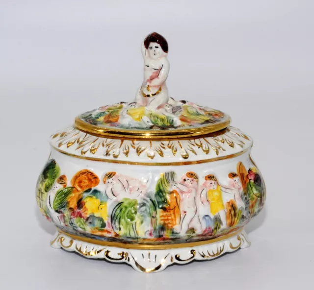 Vtg Keramos Capodimonte Cherub Bowl, Tureen w/Lid (Italy)