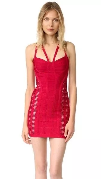 Herve Leger Delana Foiled Bandage Red  Dress Sz M 2