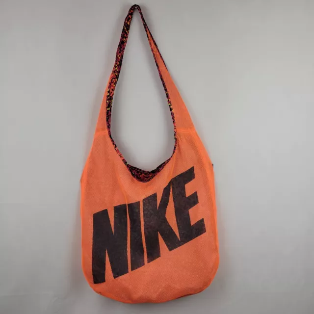 Nike Mesh Shoulder Reversible Tote Bag Neon Orange Hobo Sports Gym Workout Beach