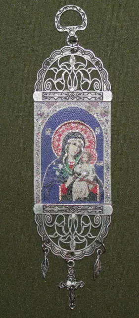 Handgefertigte religiöse Metall-/Stoffstickerei Wanddekoration Jungfrau Maria