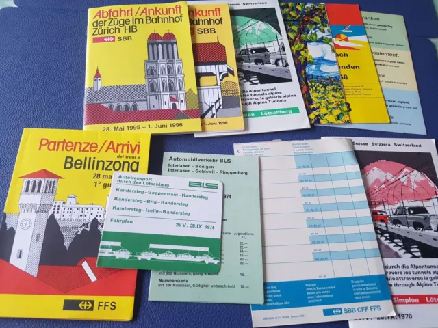 10 x Fahrplan SBB Schweiz  1966 bis 1996 Lötschberg Gotthard  Tessin Italien