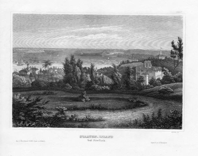 1850 - Staten Island Insel New York Ostküste America Original Stahlstich