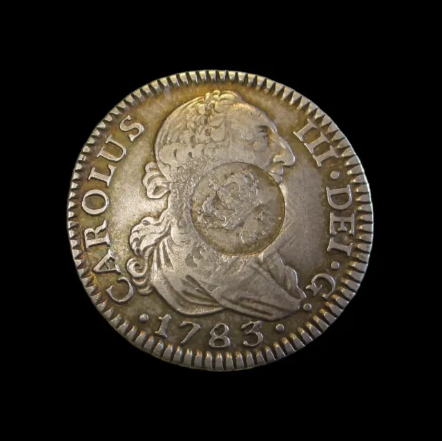 Portuguese Azores 240 Reis 1887 Gp Countermark On 2 Reales 1783 Silver #148#