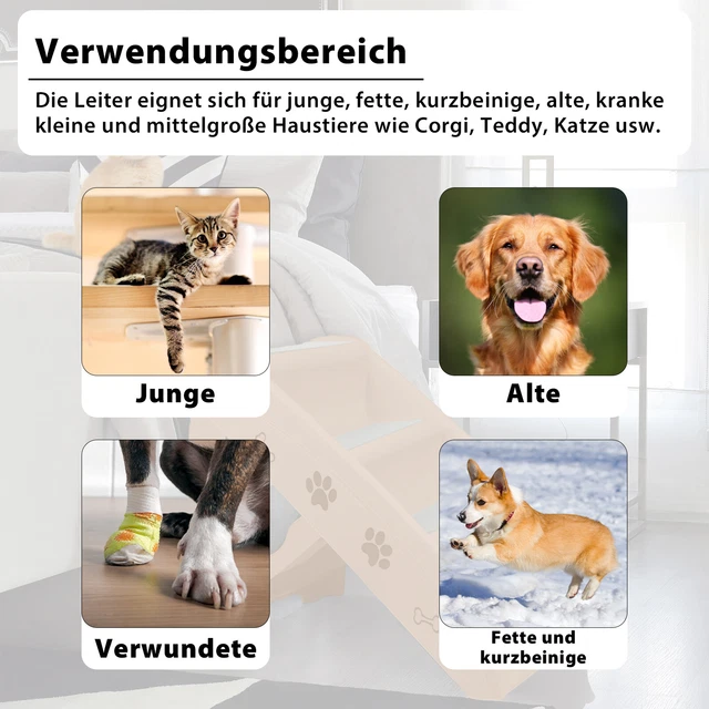 Hundetreppe Haustiertreppe Klappbar 4 Stufen Auto Katzentreppe Steighilfe Braun 4