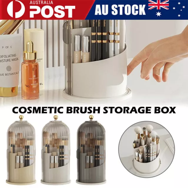 360° Rotating Makeup Brush Storage Box Dustproof Cover Cosmetic Organizer AU