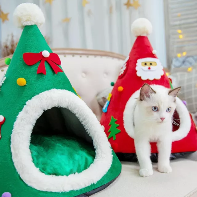 Christmas Tree Pet Cat House Tent Warm Cat Sleeping Cave Bed for Kitten Puppy