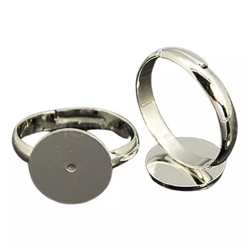 10 anillos ajustables enchapados en plata en blanco 8 mm almohadilla plana pegamento joyería A210 2