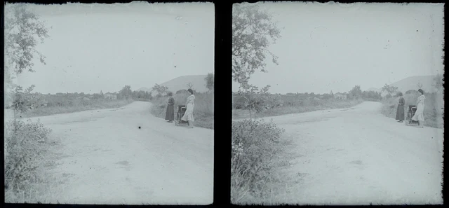 FRANCE Family Life Landscape c1930 Photo NEGATIVE Glass Plate Vintage V24L8n