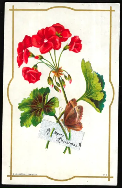 Victorian Christmas Greeting Card. Flowers. Butterfly. Eyre & Spottiswoode