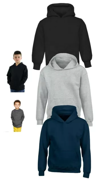 Kids Plain Hoodie Girls Boys Children's Hooded Pullover Sweatshirt (Age 7-13)