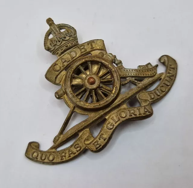 Rare WW1 British Army Royal Artillery Cadet Brass Cap Badge Moving Wheel /Slider 3