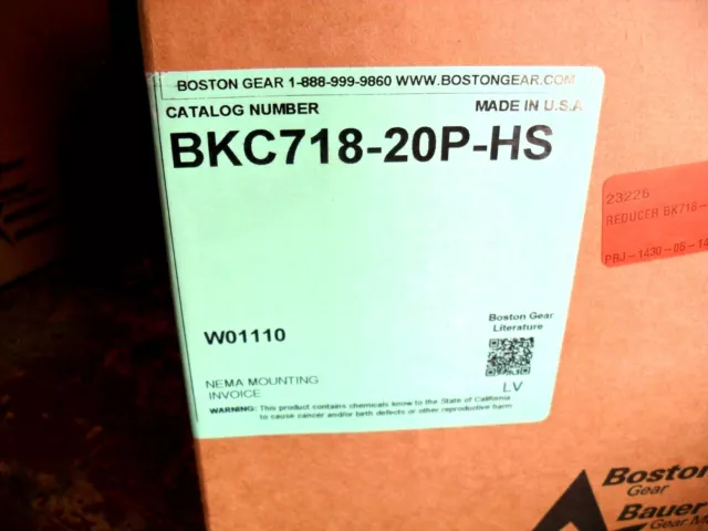 Boston Gear BKC718-20P-HS - 7/8" Shafts x 5/8" input shaft 20:1 ratio New in Box