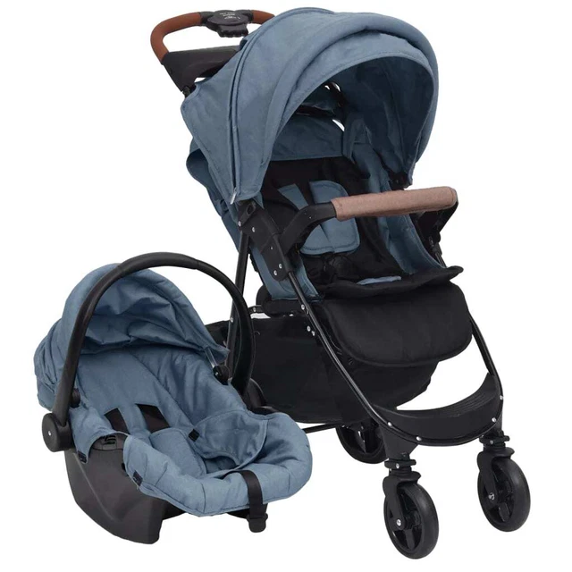 Poussette pour bébé 3-en-1 Bleu marine Acier