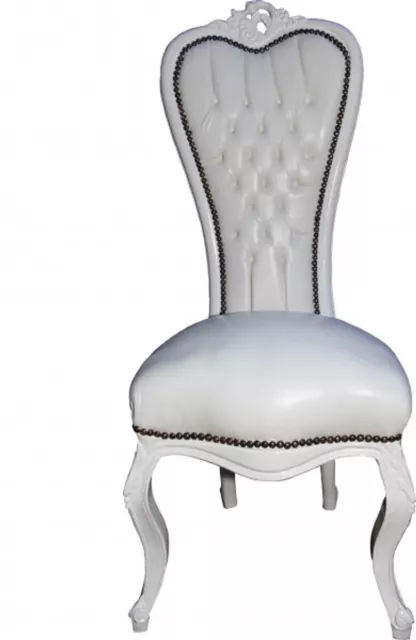 Casa Padrino Barock Thron Stuhl Queen Anne Weiss / Weiss Hochzeit Sessel Möbel