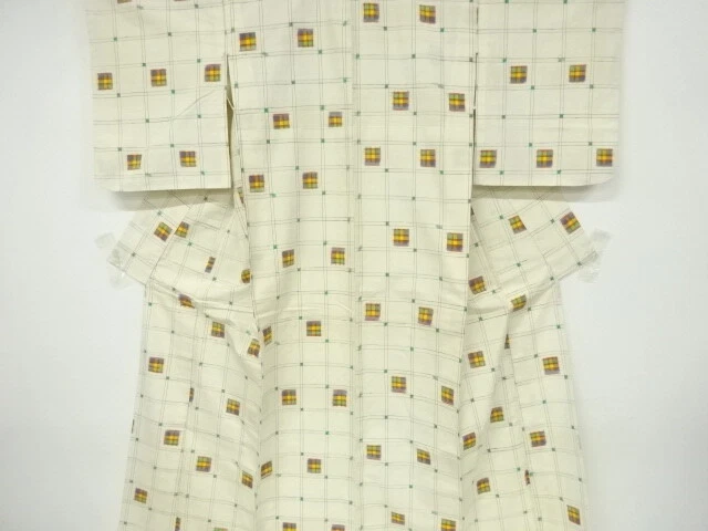 6542698: Japanese Kimono / Antique Hitoe Kimono / Fushi Tsumugi  Woven Grid