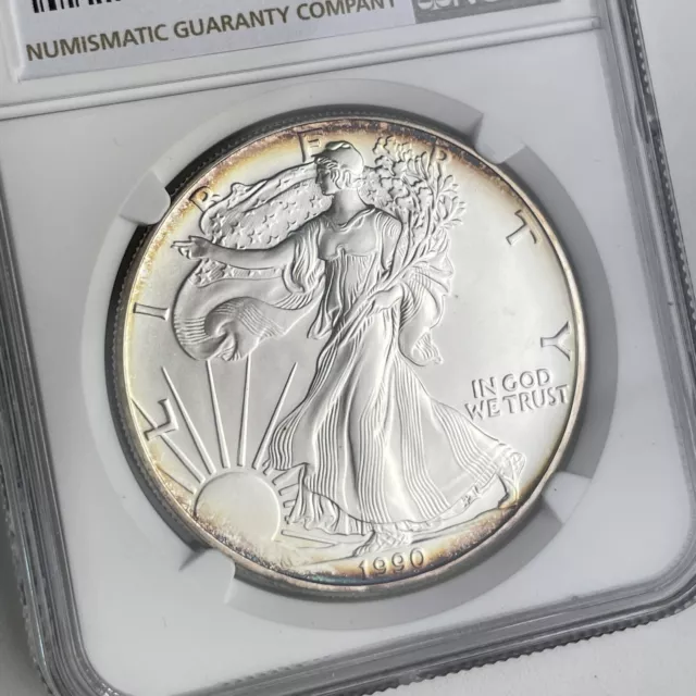 NGC bewertet American 1990 Silberadler $ 1 Dollar MS68 postfrisch Staat Münze Toning