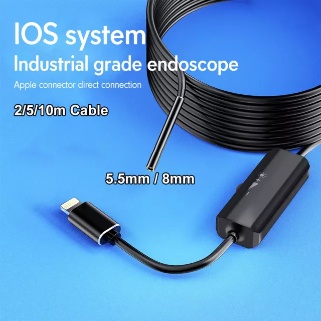 8LED Endoscope Inspection Camera For iPhone/iPad/iOS System Borescope 5.5mm 8mm