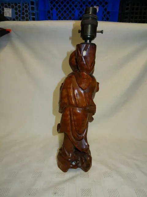 Vintage 12" Hand Carved Chinese Root Wood Lamp Base Figure Of An Imortal 3
