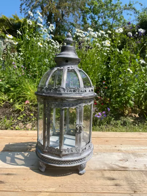 Antiqued Country Grey Circular Garden Lantern Candle Vintage