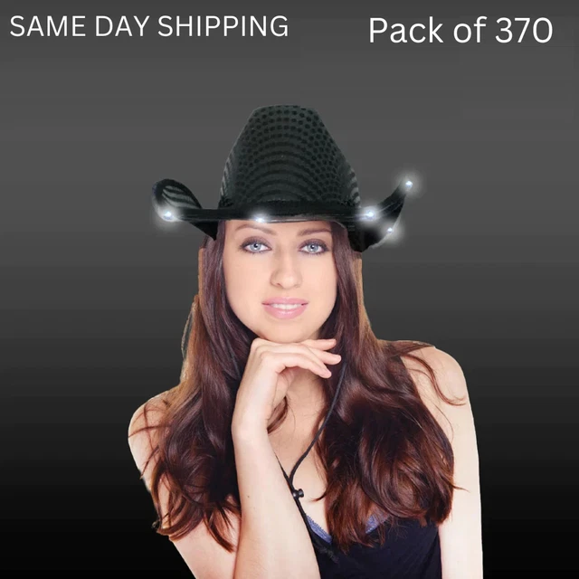 LED Light Up Flashing Sequin Black Cowboy Hats / Cowgirl hat- Pack of  370
