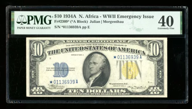 DBR 1934-A $10 North Africa Silver STAR Fr. 2309* PMG XF-40 Serial *01136939A