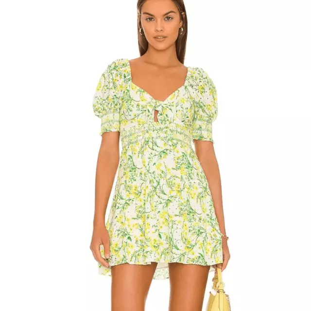 Alice + Olivia Kristie White Yellow Green Eyelet Floral Mini Dress Size 8