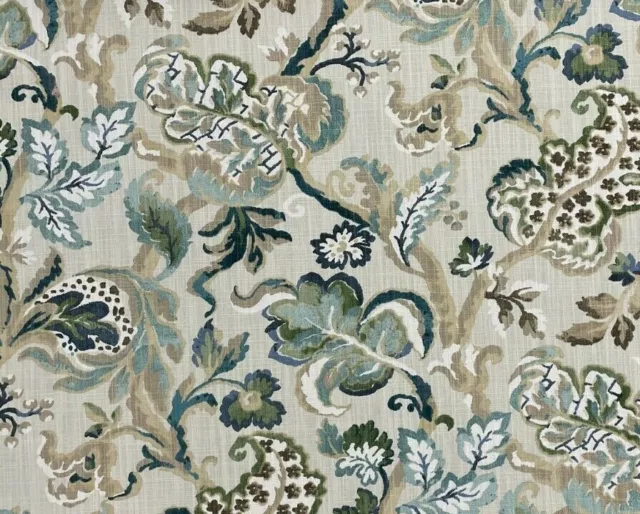 Theodora Jacobean Morris Floral Jade/Teal Cotton Curtain/Upholstery Fabric