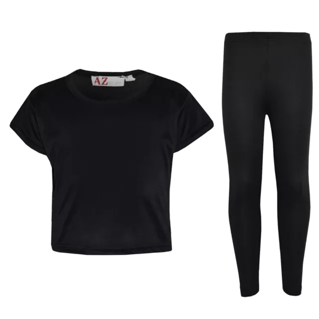 Kids Girls Top Plain Color Black Stylish Crop Top & Fashion Legging Set 5-13 Yrs