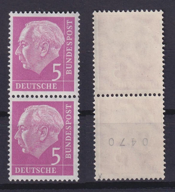 Bund 179xv Heuss 5 Pf gerade Nr. 0470 im Paar gepr. postfrisch