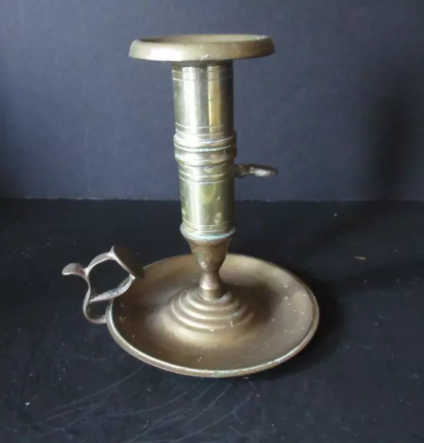 Vintage Brass Chamber Stick Candle Holder with Finger Loop & Drip Tray 4 in  tall