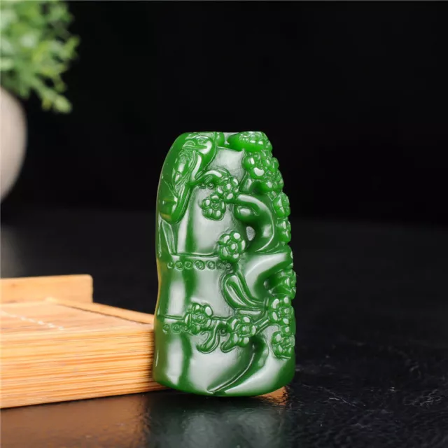 Engaging China Spinach Green Jade Hand Carving Plum Blossom Flowers Pendant B04