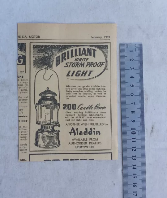 Aladdin Storm Proof Light Advertisement removed from 1949 Magazine Lamp Lantern