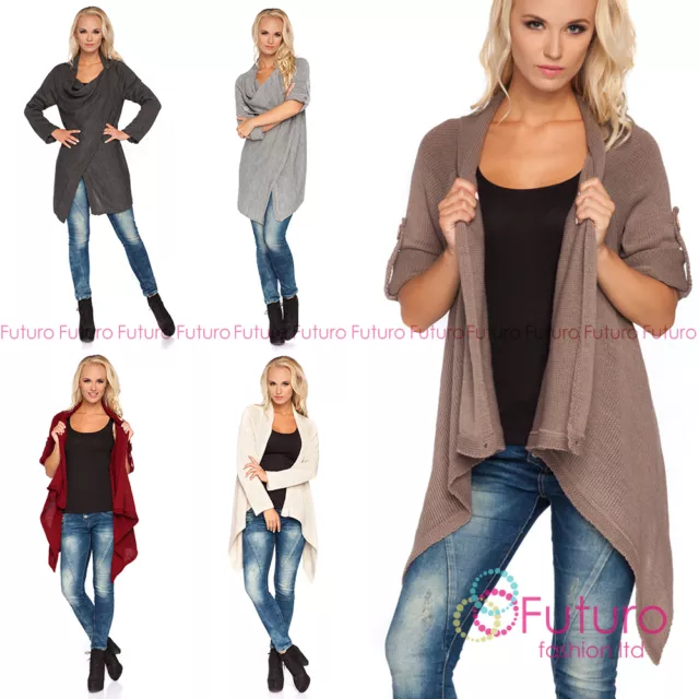 Women's Casual Thick Heavy Warm Cardigan Waterfall Poncho Coat Buttons MV180