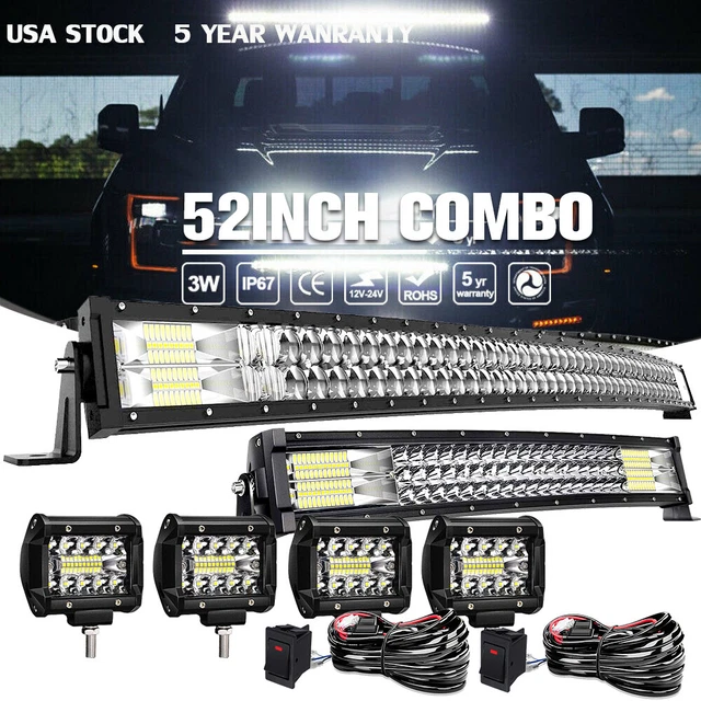 52" LED Light Bar Curved +20'' Lamp+ 4x Pod COMBO fit Chevy Silverado/GMC Sierra