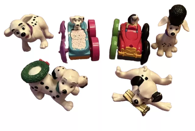 6 Vintage Disney 101 Dalmations Pup Action Figures & McDonalds Flip Cars Lot