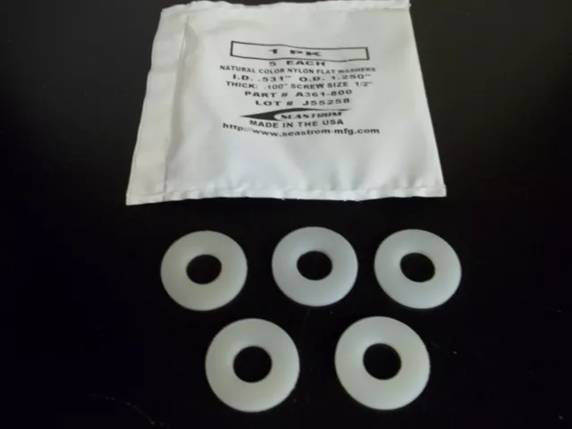 (5) Large Nylon Flat Washers OD 1-1/4" x ID 1/2" x 1/8" thick color Natural